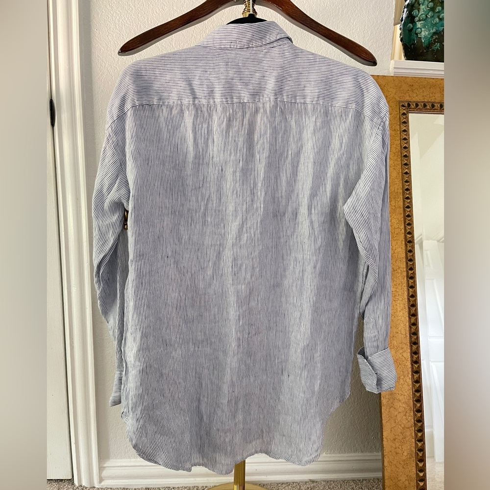 NWT Ralph Lauren Womens Linen Blue White Stripe Shirt Size S - Picture 4 of 4